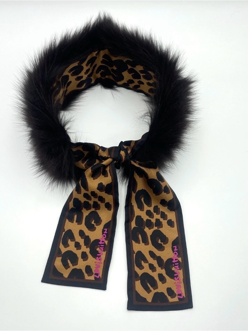 Louis Vuitton Stephen Sprouse Leopard Fox Fur Silk Stole Scarf Box Dust Bag